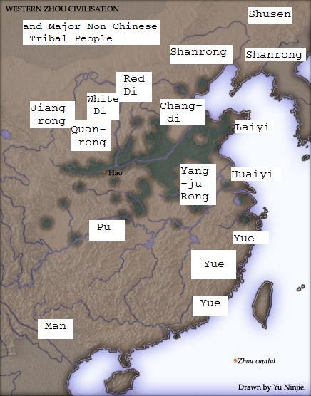 Map of Western Zhou Dynasty Realms & Barbarians.