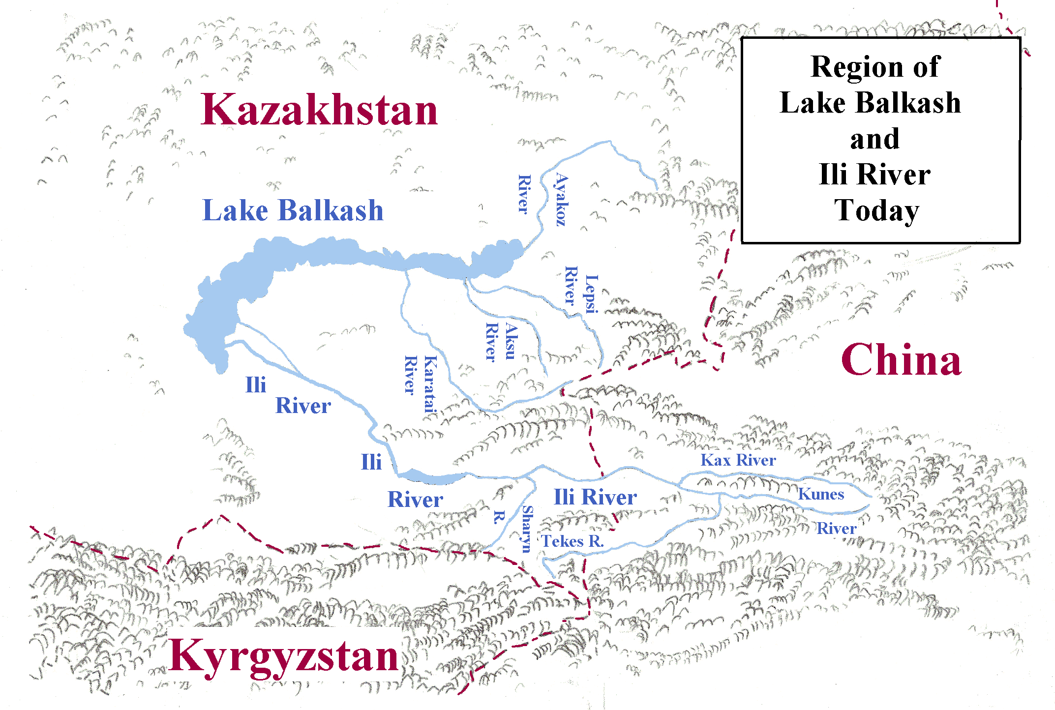 Map showing the region of the Ili River today.