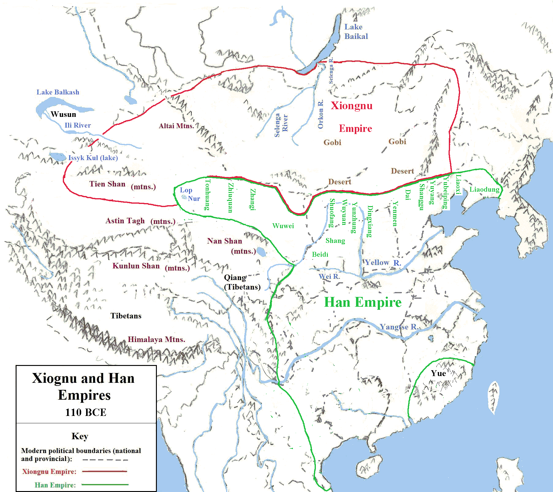 Map of Xiongnu Empire in 110 BCE