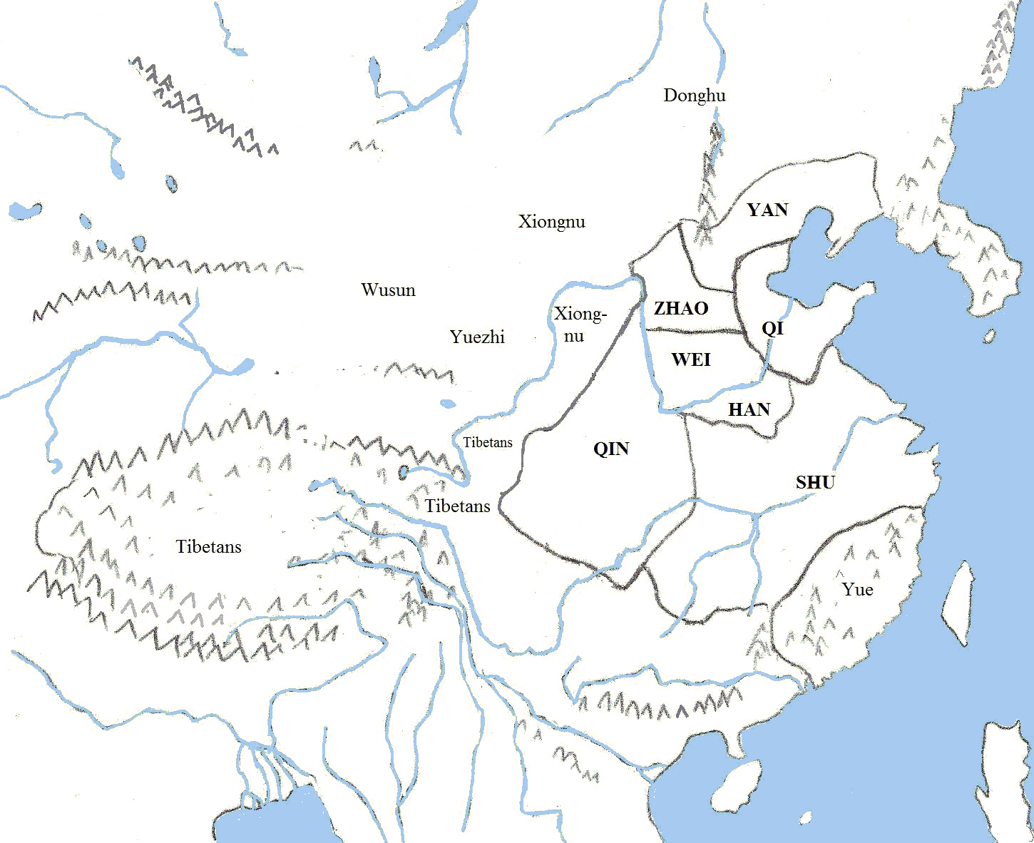 Map of China in 240 BCE.