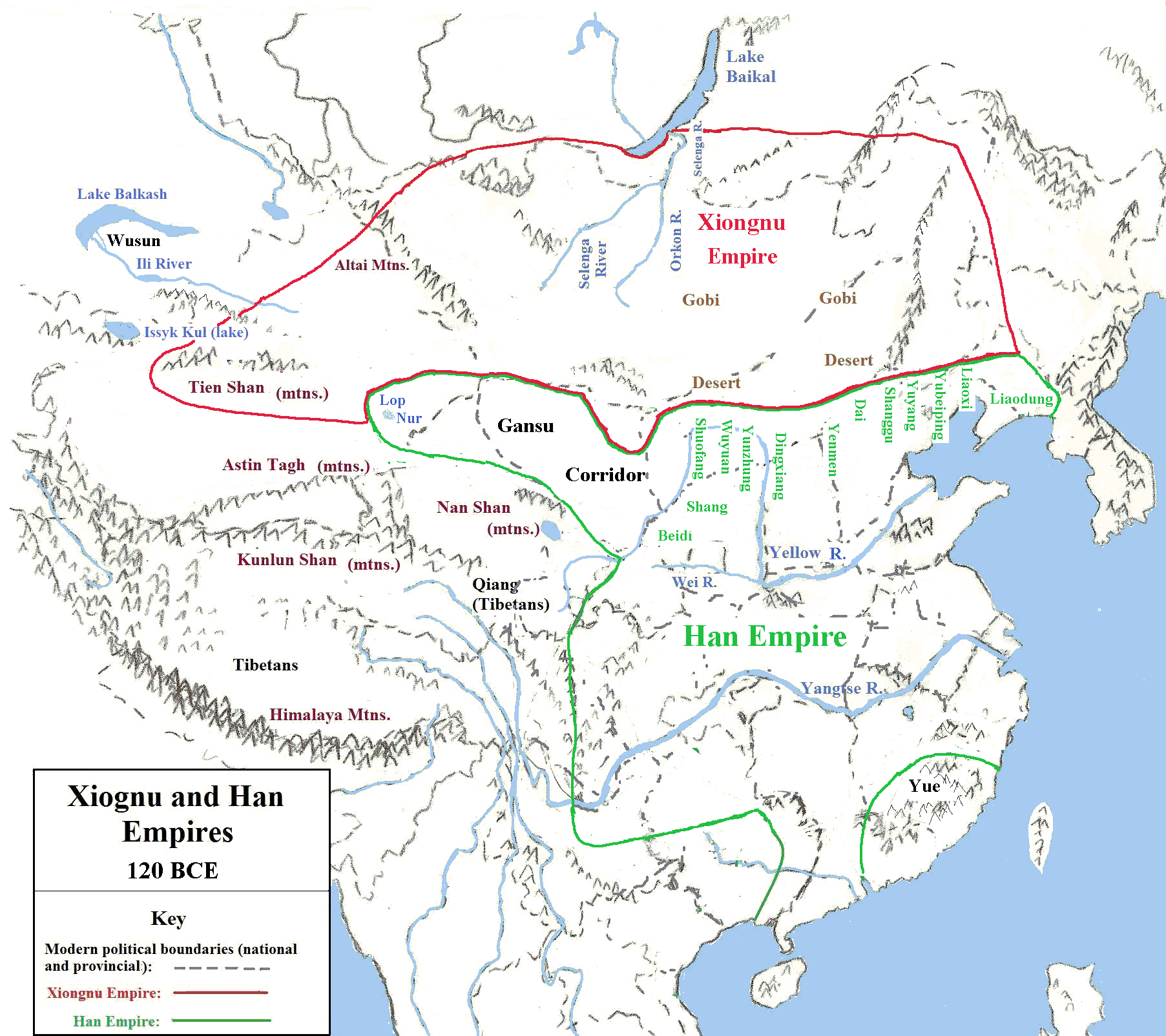 Map of Xiongnu Empire in 120 BCE